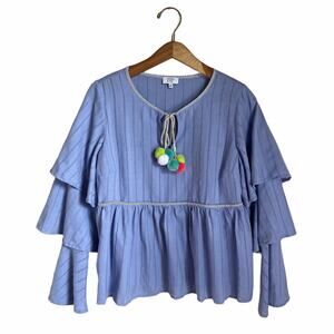 Crown & Ivy Blue Tiered Tassel Blouse